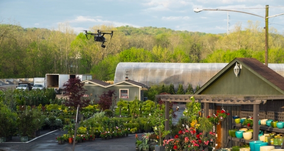 Photo of a drone DJI hovering over a nursery in Tennessee. Image by Aerial Innovations of TN.